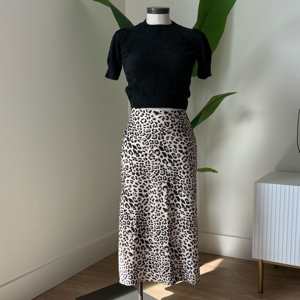 Leopard Print Midi Skirt - Cream and Black